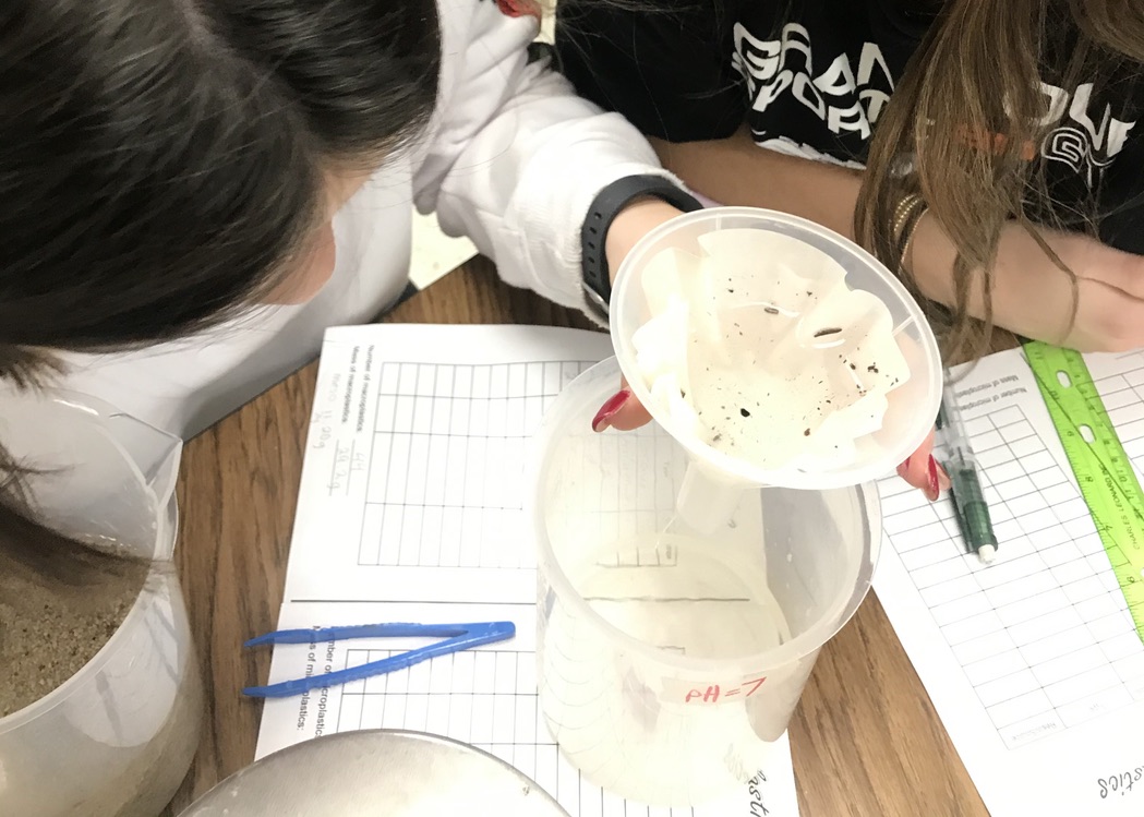 Incline Village High School students use TERC lab protocols to analyze microplastics in local beach sand.