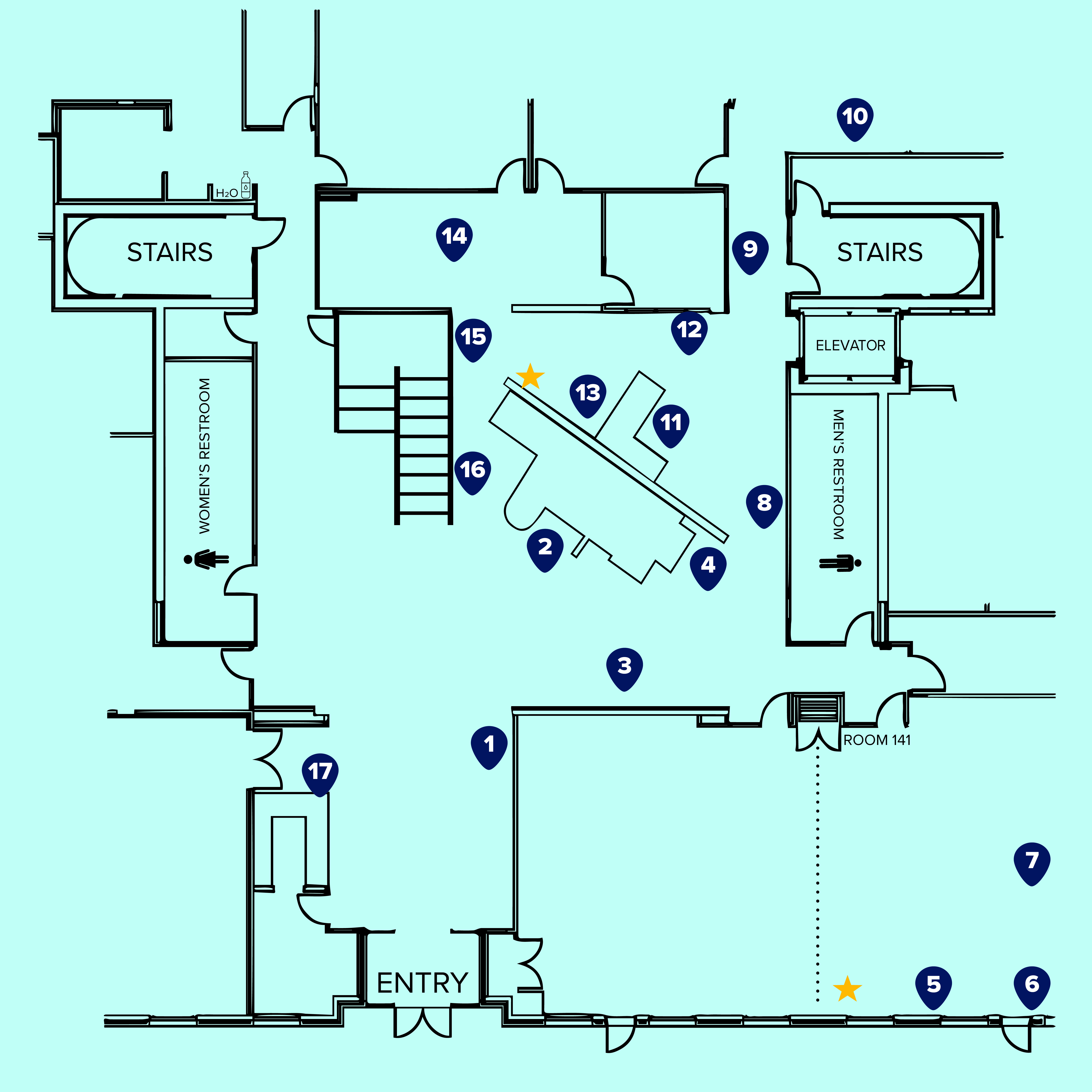 Self-guided tour map with stops marked