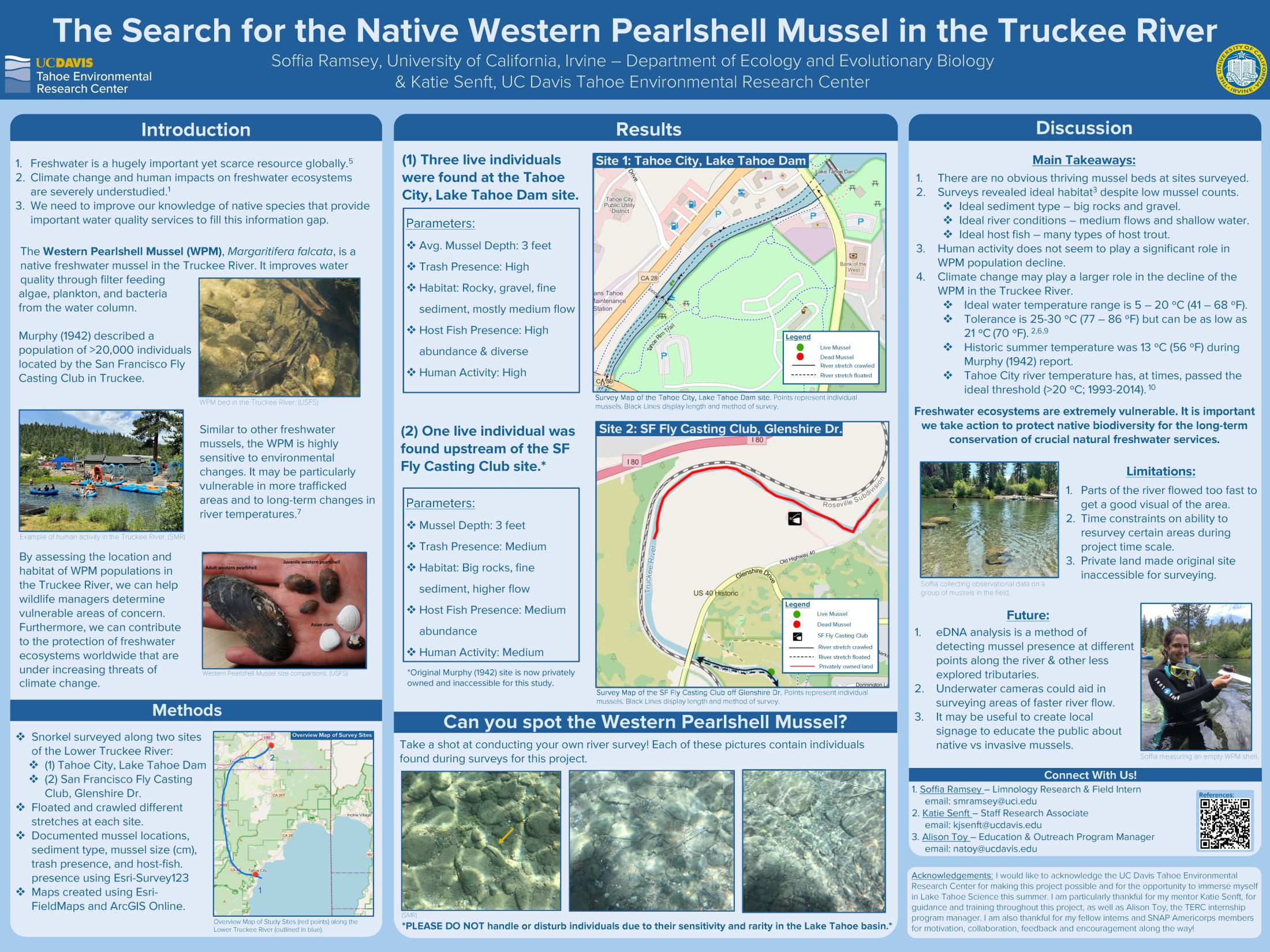 Soffia Ramsey's poster: "The Search for the Native Western Pearlshell Mussel in the Truckee River"