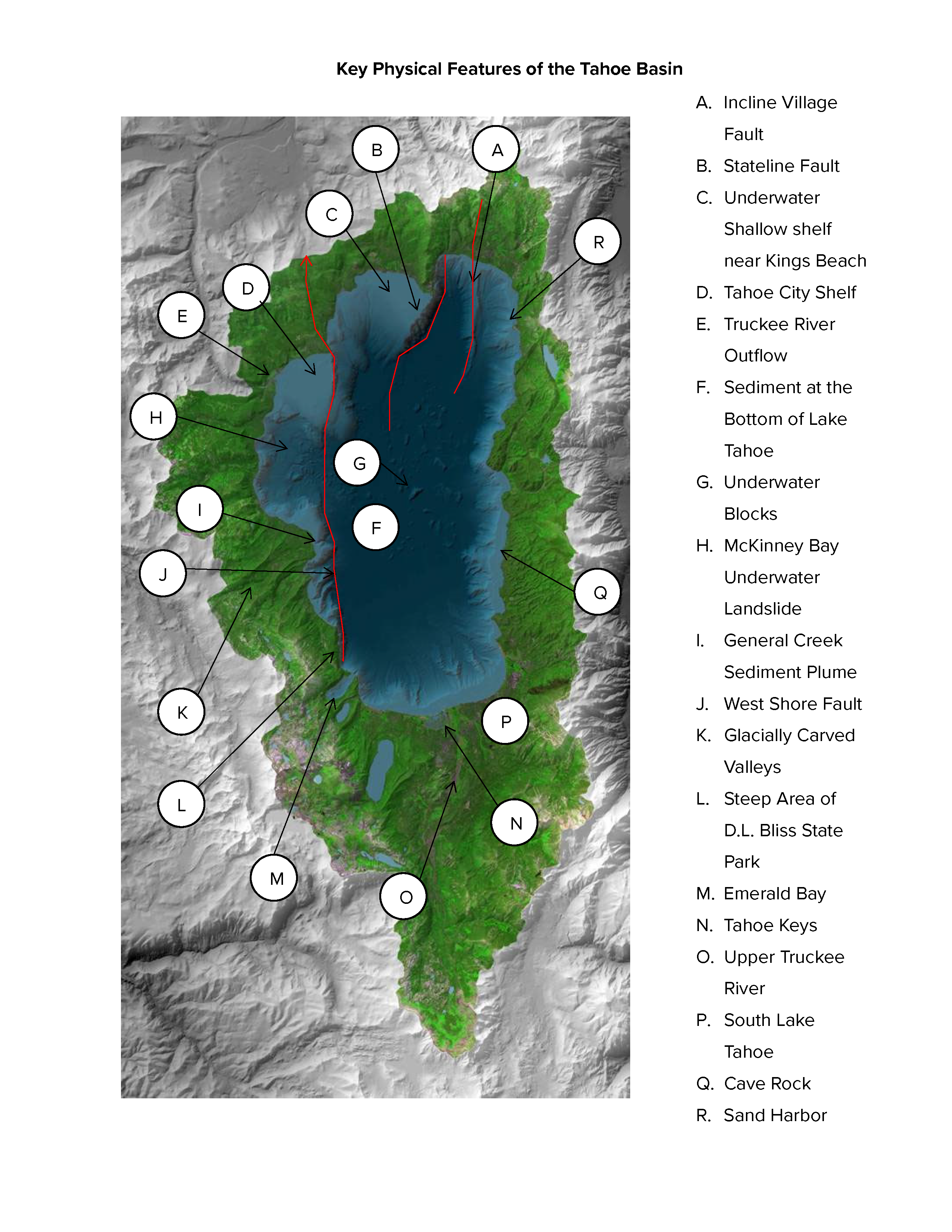 Points of interest in the Tahoe Basin