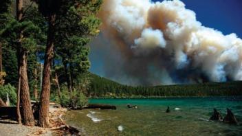 Smoke from Angora Fire Lake Tahoe