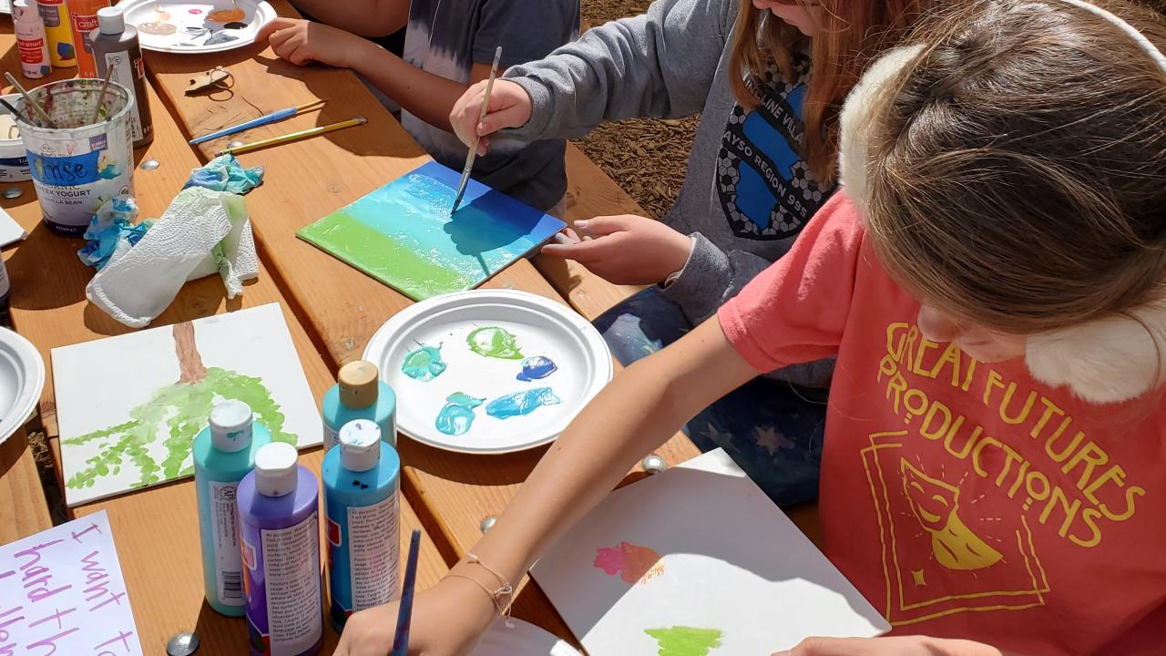 Kids at the Tahoe backyard arts and crafts