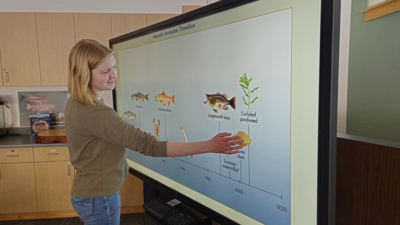 Maggie at the Fish Touchscreen Interactive