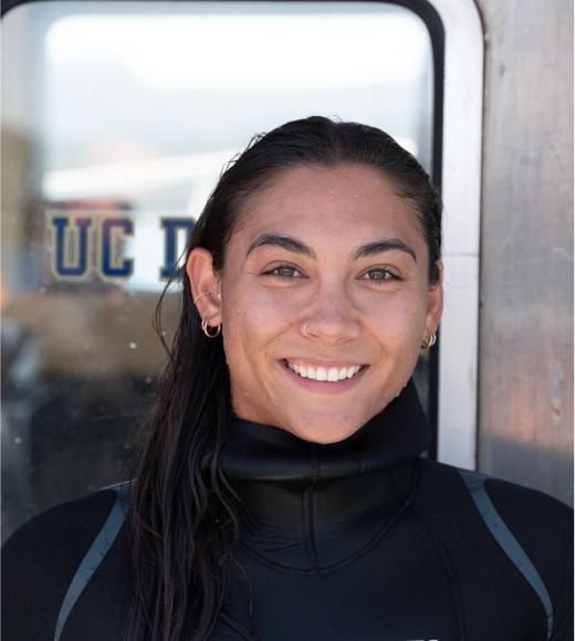 Cameron Penn in her wetsuit after a dip in Tahoe