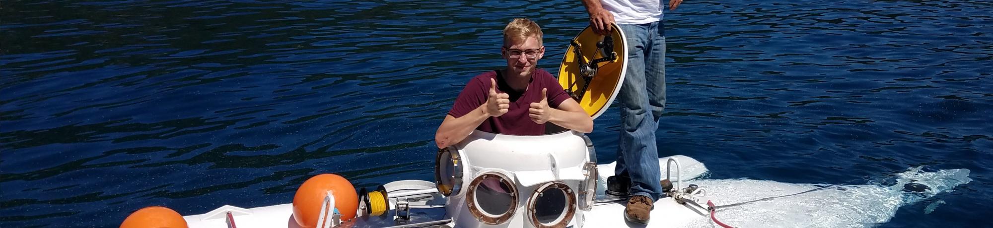 2018 Summer Intern Noah tests a submarine in Lake Tahoe